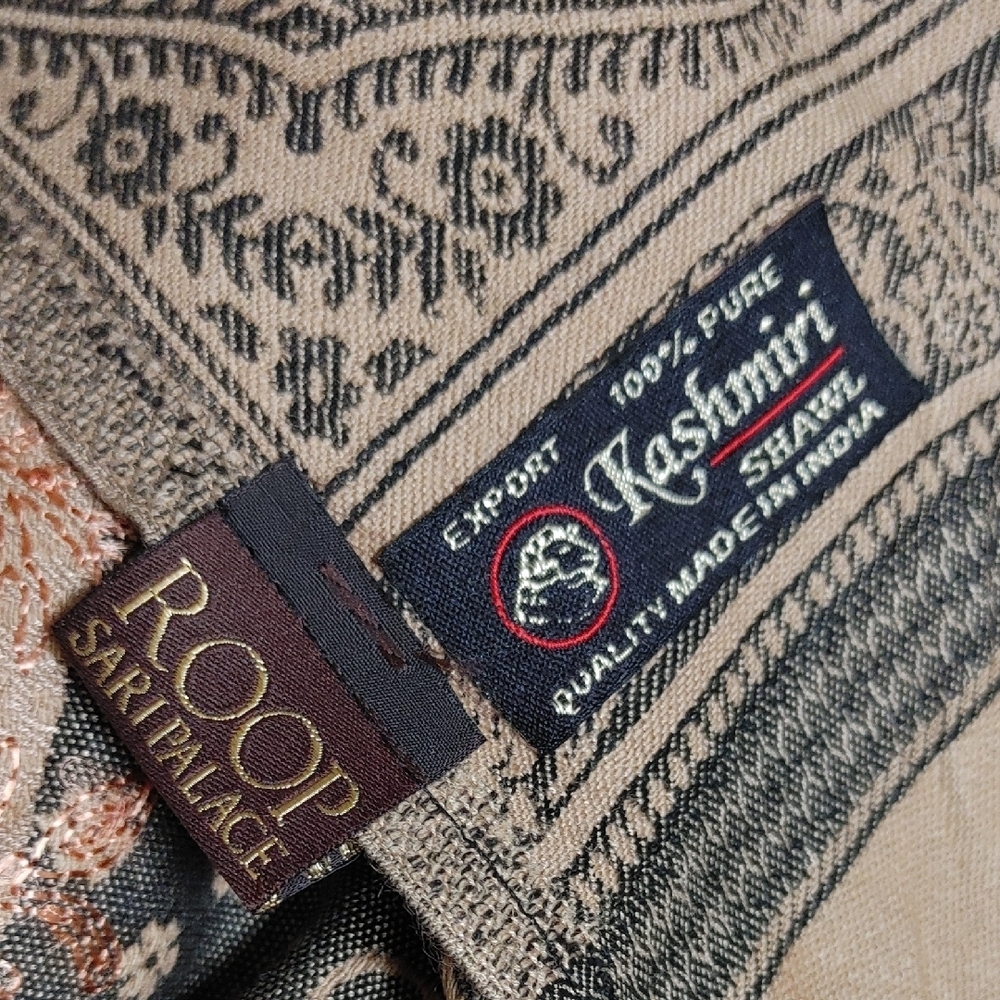 Roop Sari Palace Kashmiri Shawl Tan - Picture 2 of 16